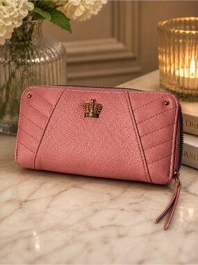 Juicy Couture Pink Zip-Around Wallet with Gold Crown
